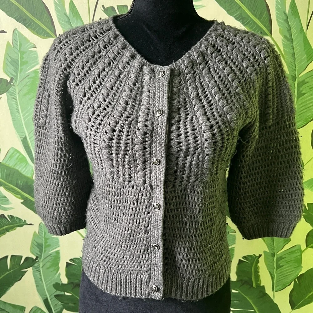 Ann‎ Taylor Womens charcoal gray Merino wool blend cardigan sweater XS